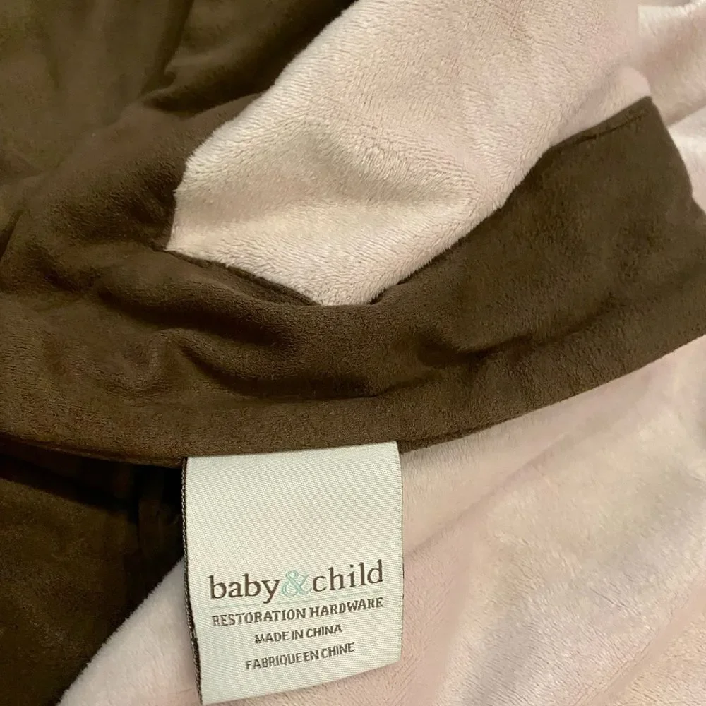 Restoration Hardware Velvet- Suede Backed Pink-Brn Blanket-Comforter-Quilt-Throw